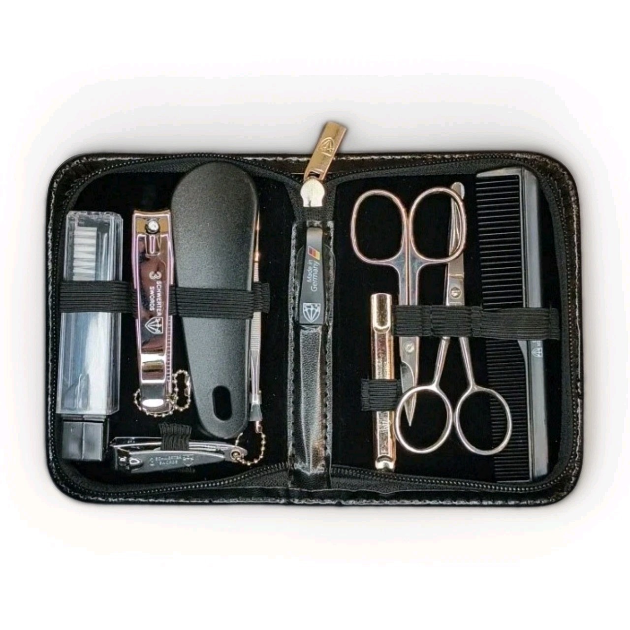 10 Piece Personal Grooming Set Leather Case – 3 Swords Germany NEW