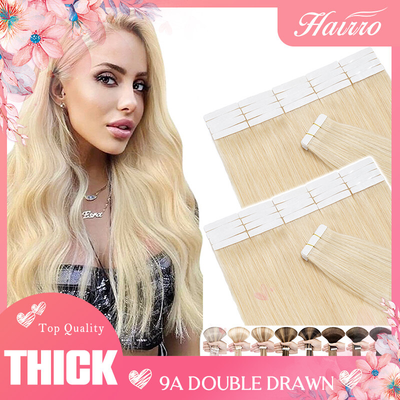 Russian Real Remy Human Hair Extensions Tape Ins Glue On Skin Wefts 9A HAIRRO US