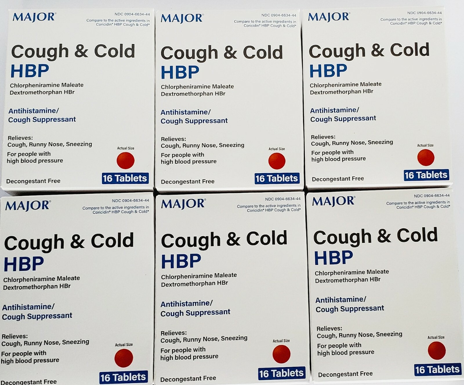 Major Cough & Cold HPB 16ct -6 Pack -Exp Date 03-2026