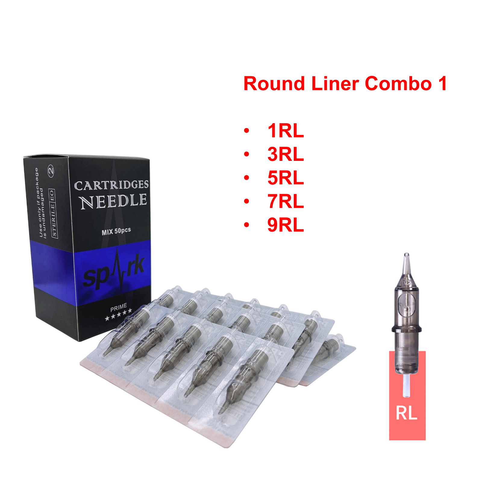50PCS Mix Combo Spark Tattoo Sterilized Disposable Cartridge Needles