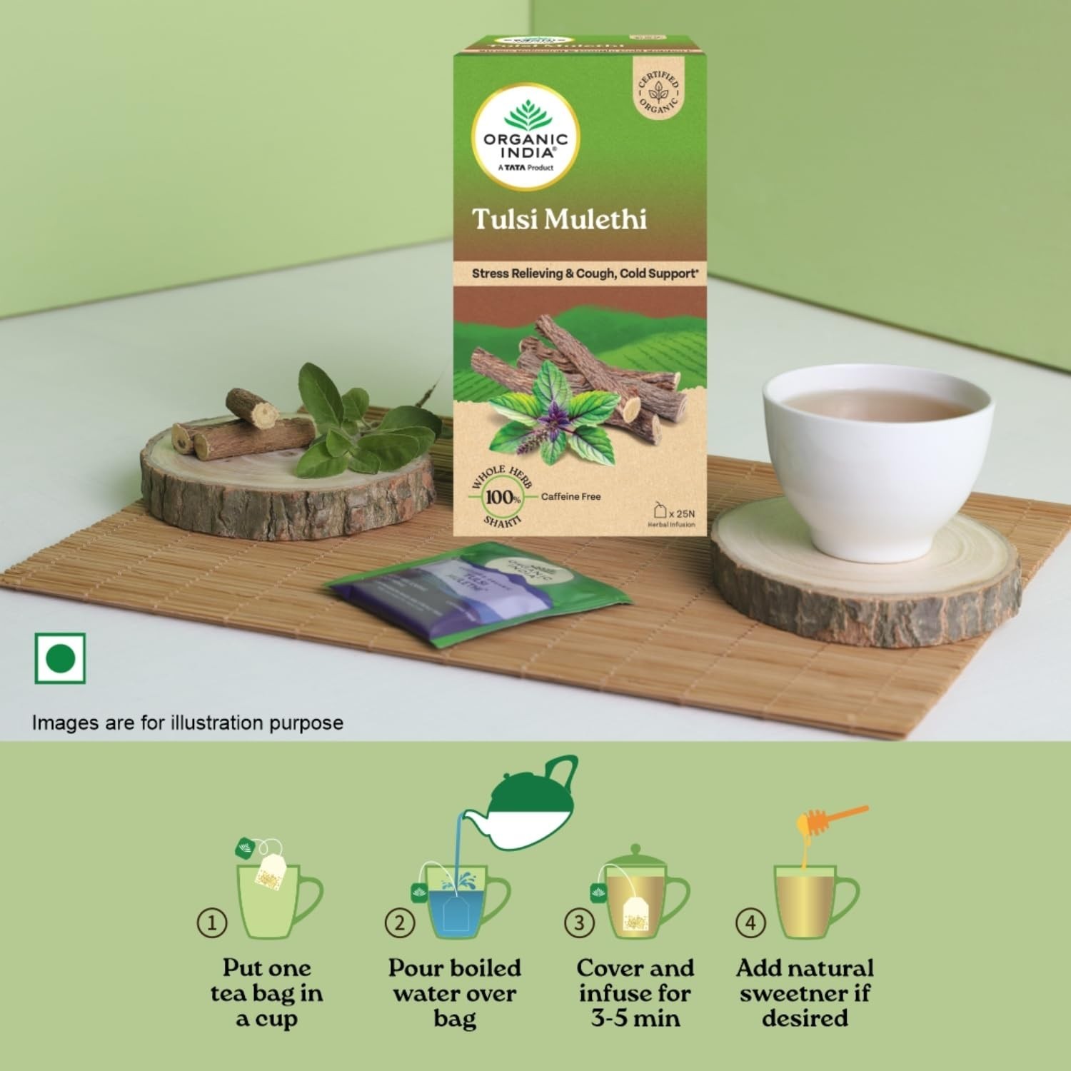 Organic India Tulsi Mulethi 25 Tea Bags Stress Relieving Boosts Immunity