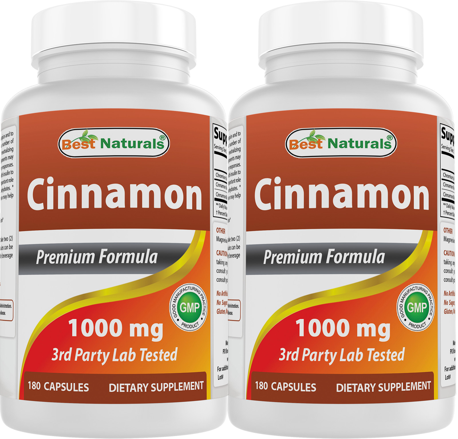 2 Pack Best Naturals Cinnamon 1000 mg with Chromium 200 mcg 180 Capsules