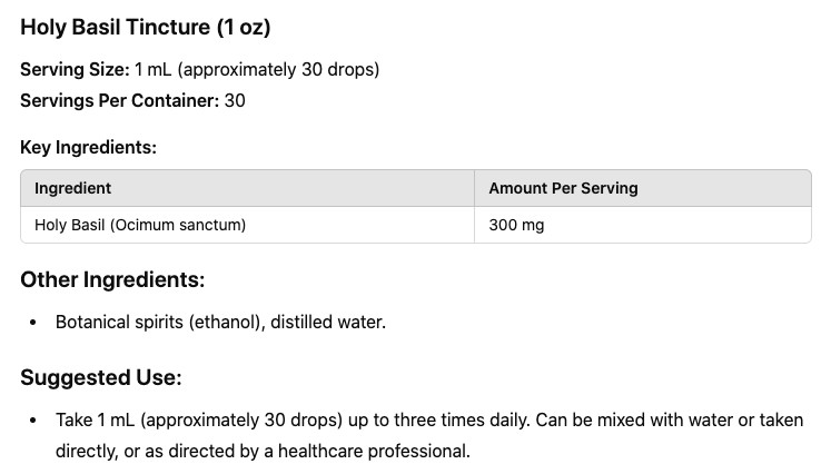 Tulsi Holy Basil Extract Tincture Rama Tulsi Holy Basil Tea Nootropic Apothecary