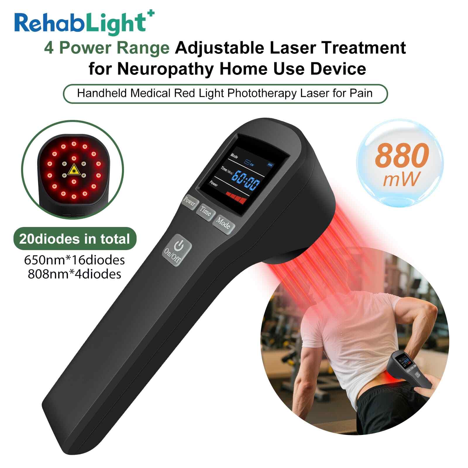 Red Light Therapy Light Handheld Laser 880mW Human Pain Relief for Dogs Horses