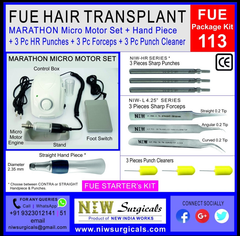 NIW FUE Hair Transplant Kit 113 with Micro motor, etc..