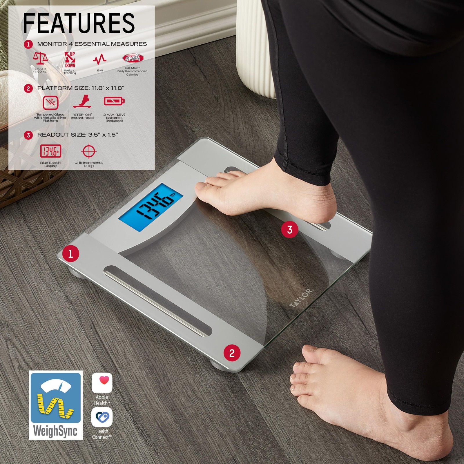 Taylor Smart Weight Tracking Scale with Precision Hub App for Body Weight wit…