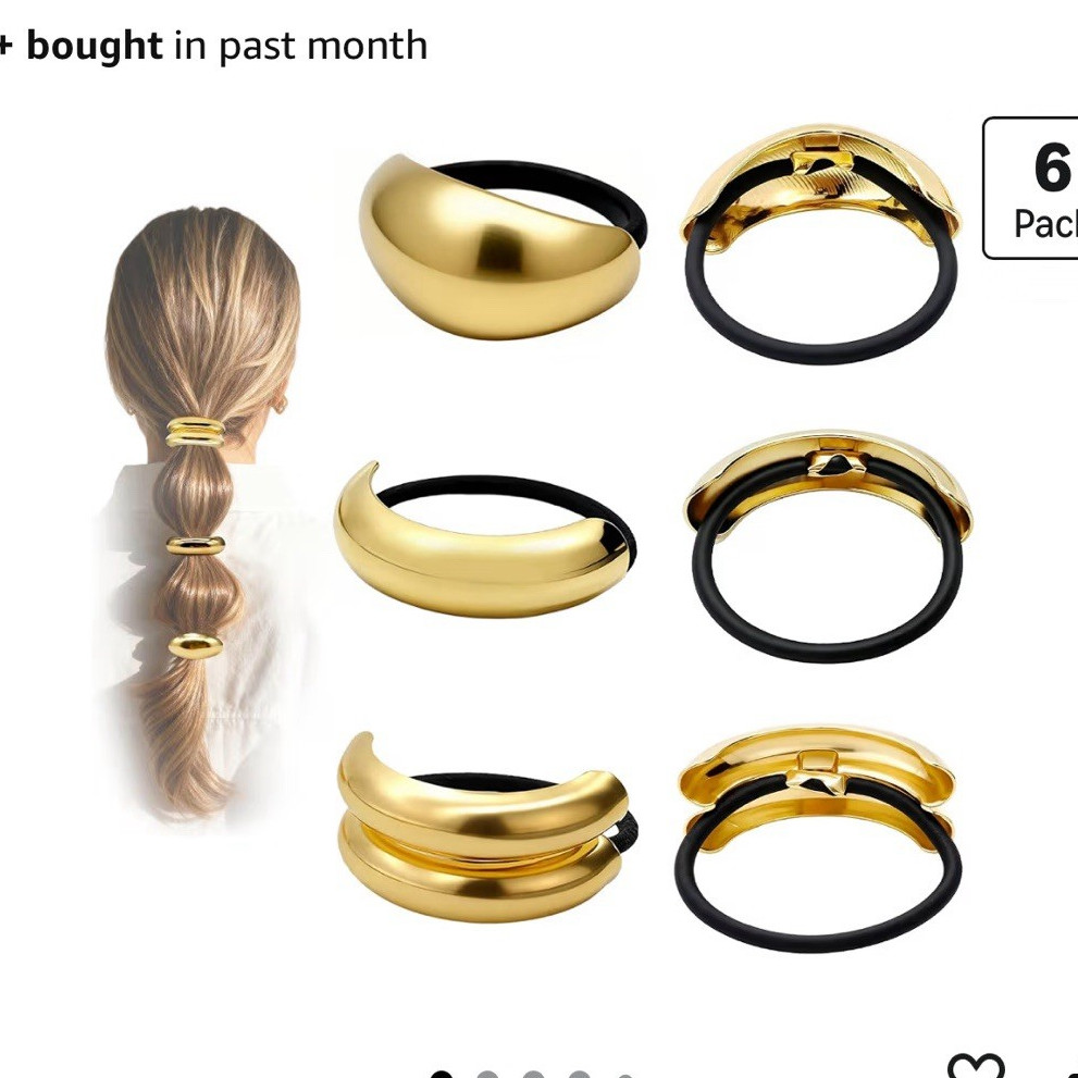 COZEASY Metal Hair Ties Gold & Black Ponytail Cuffs w/ Elastic Bands 4pcs
