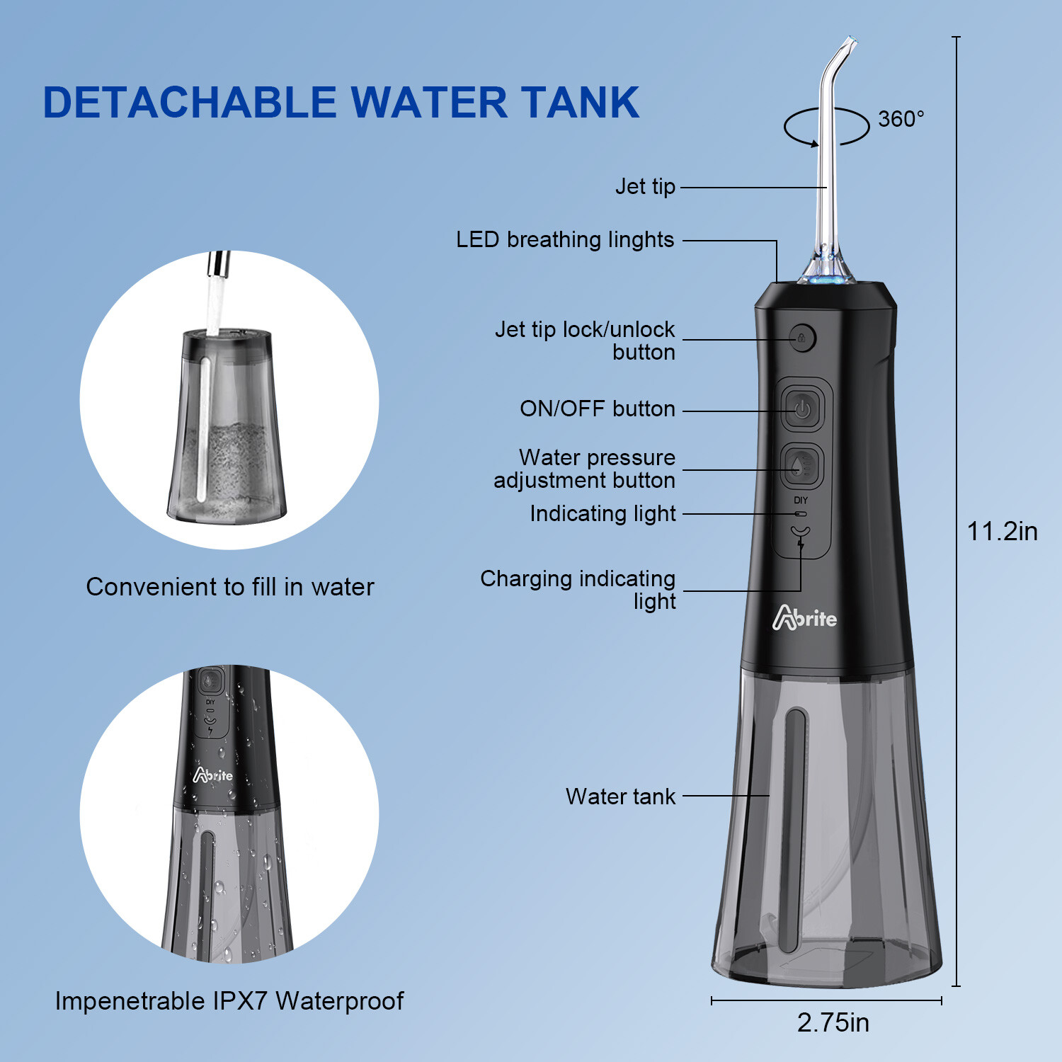 MySmile Cordless OLED Oral Irrigator Dental Water Flosser 8 Jet Tips 5 Model