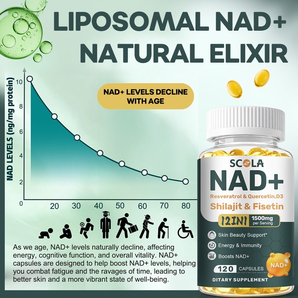 12 IN 1 NAD Supplement, 1500mg Resveratrol Containing Supplement, 120 Capsules