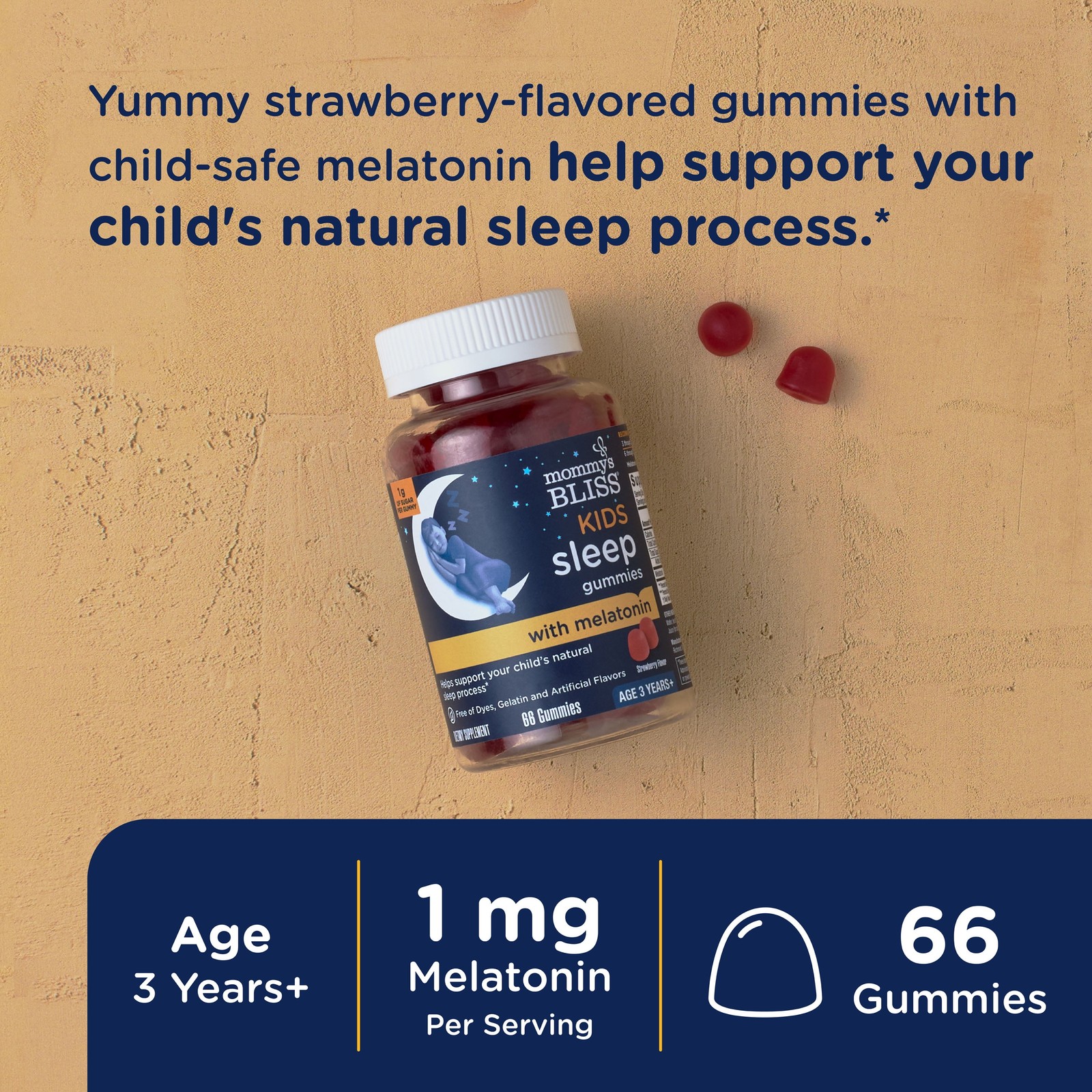 Strawberry Kids Sleep Gummies – 66 Count Dietary Supplement for Restful Nights