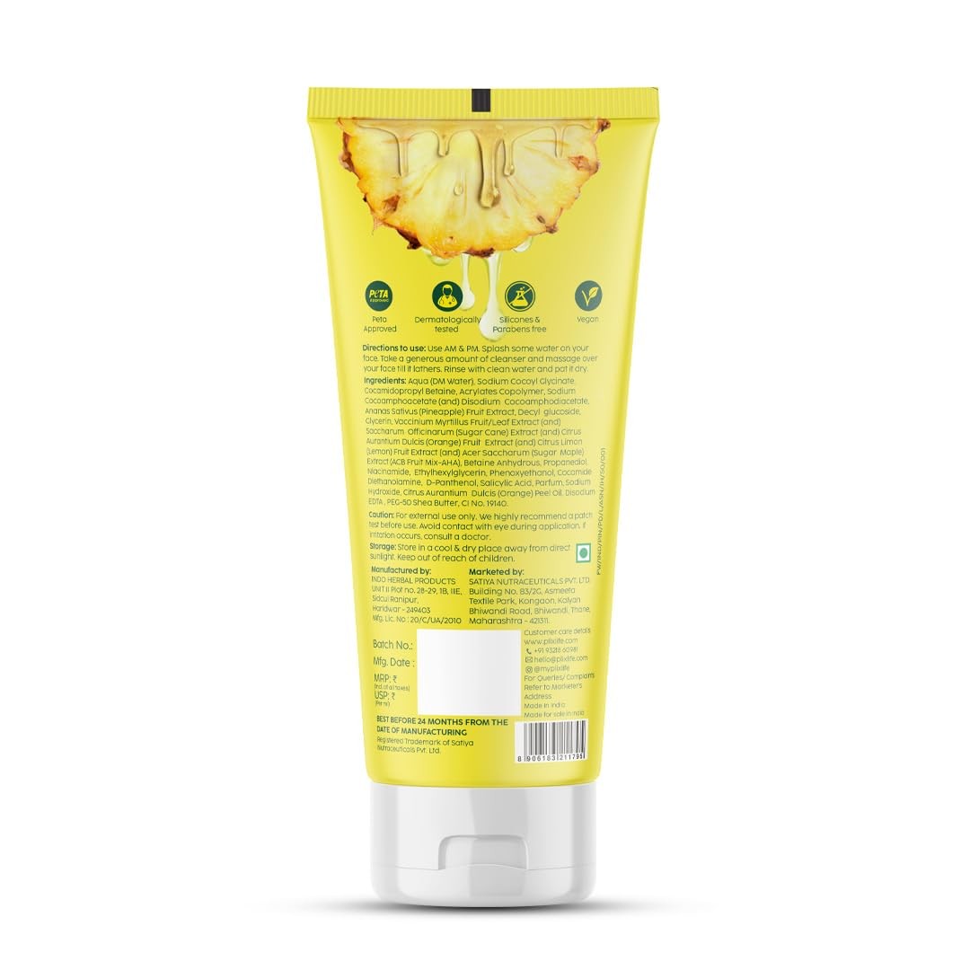 PLIX 5% Pineapple Face Wash Niacinamide AHA BHA Brightening 50ml