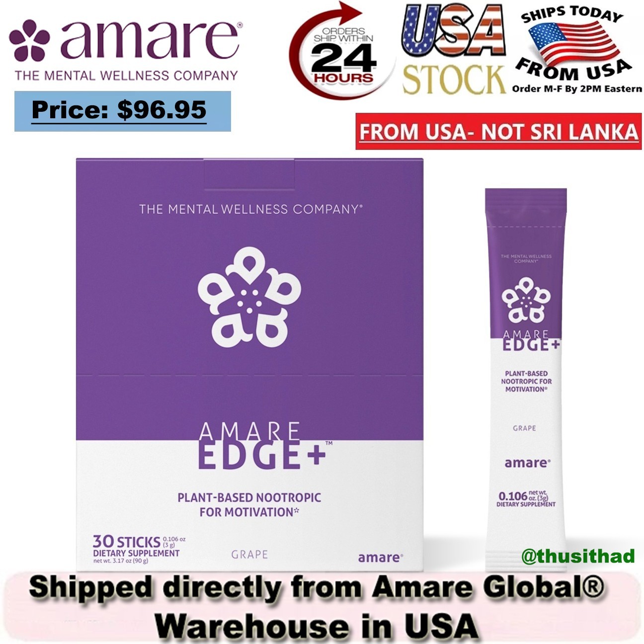 Amare Global Edge+ Grape 30 Sticks – New/Sealed! Mood Metabolism! ❗US Seller❗
