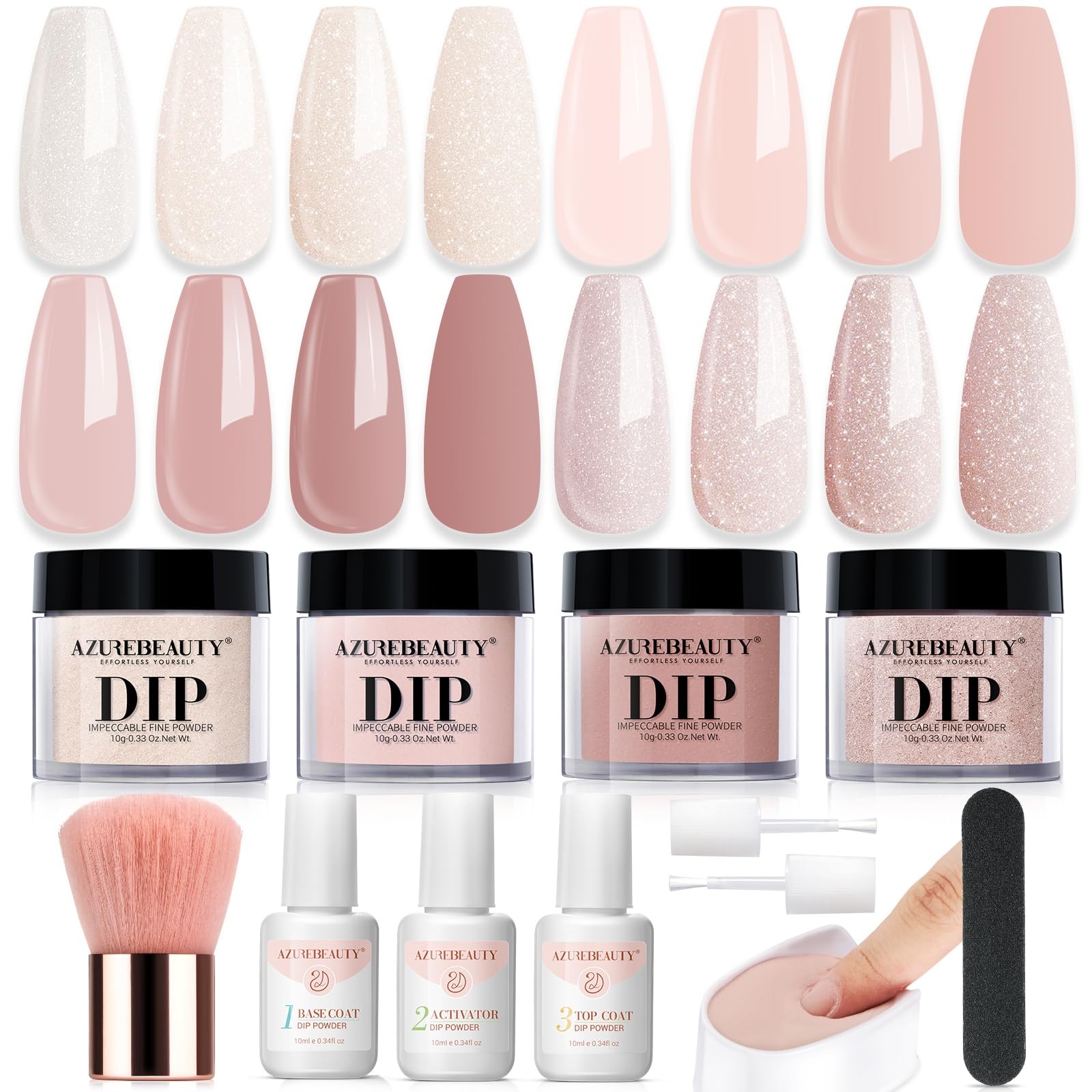 Dip Nail Kit Starter, All Season Nude Skin Glitter 4 Colors Dipping Liquid Se…