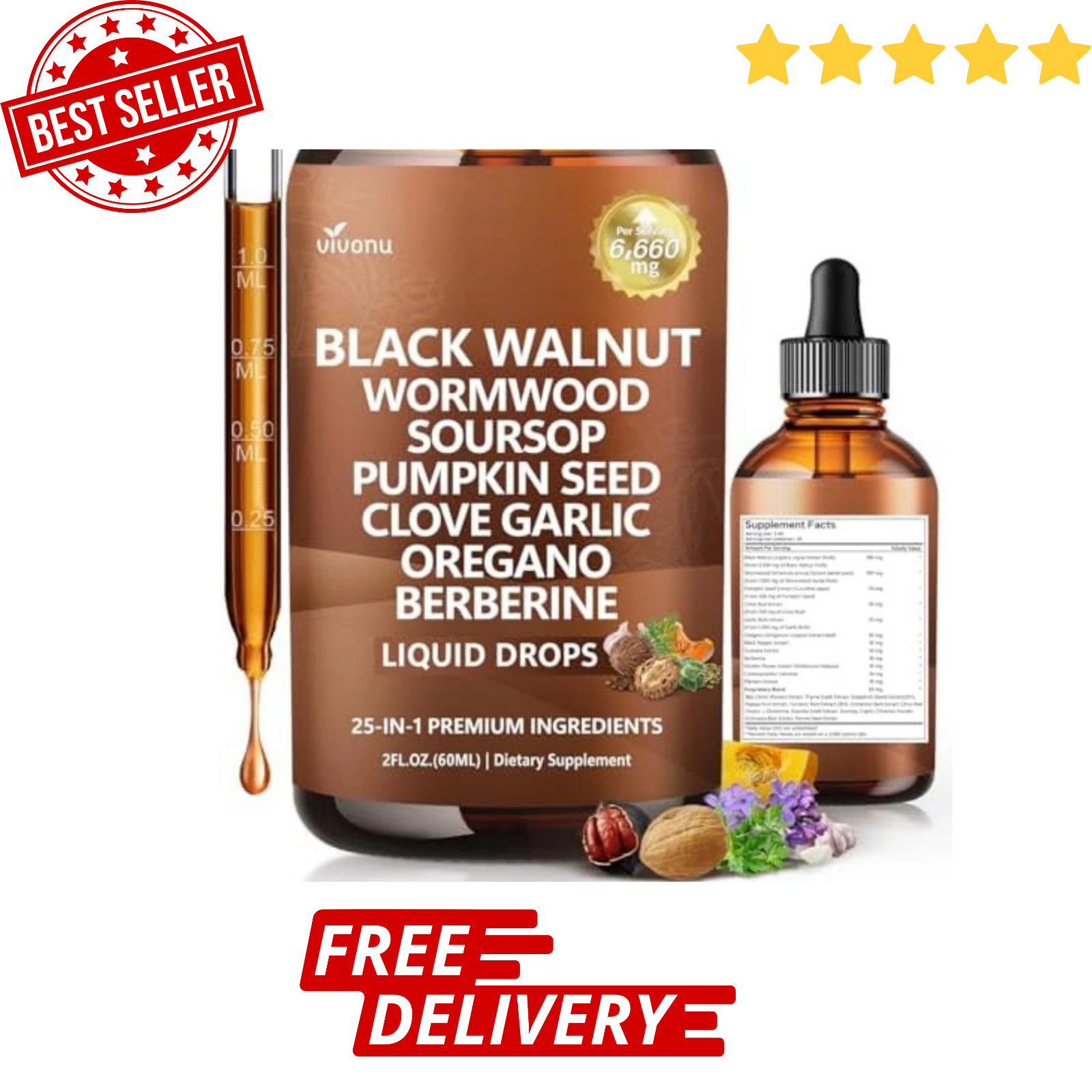 25-in-1 Liposomal Black Walnut Wormwood Clove Tincture, Cleanse for Humans Drops