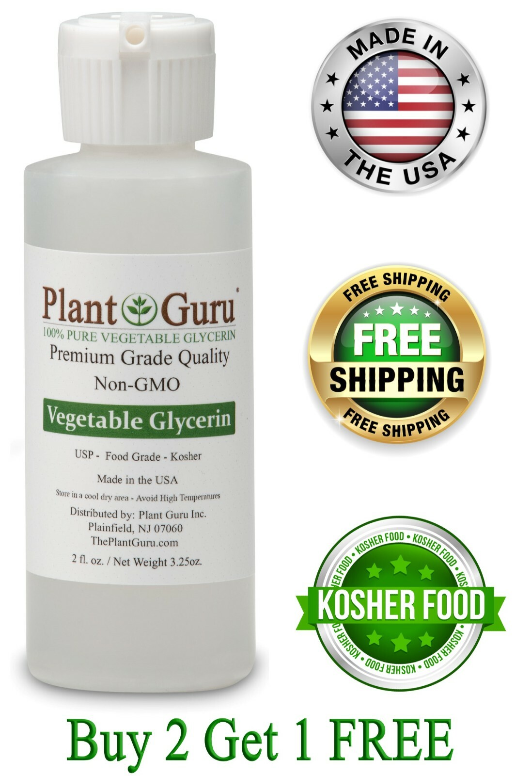 Vegetable Glycerin 2 oz. USP 99.9 % Pure Food Grade Non-GMO Kosher VG PG