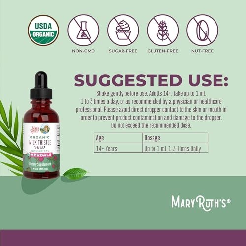 Organic Milk Thistle Seed Liquid Extract Drops 1 fl oz | Alcohol-Free, Vegan, No
