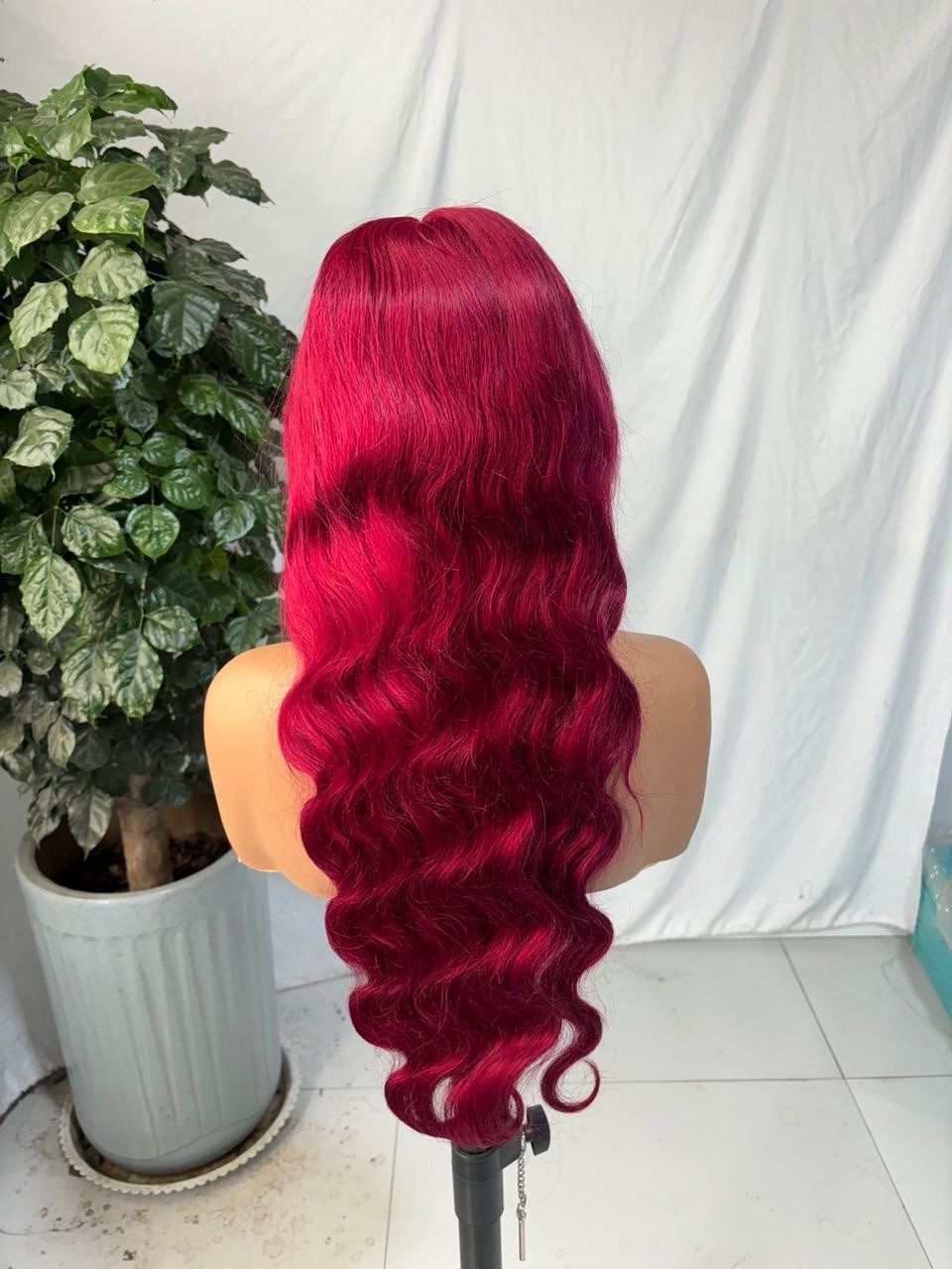 Women’s Long Burgundy Red Wavy Wig, Wavy Texture, Fashion Colored 28in