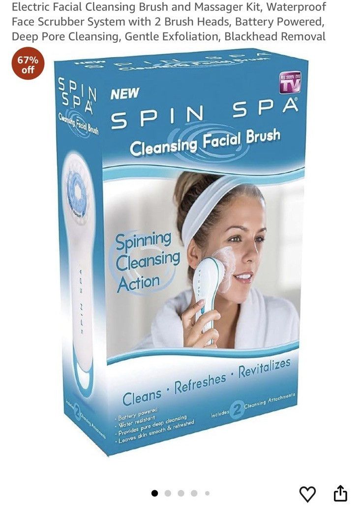 Spin Spa Electric Facial Brush Waterproof Exfoliating w/ 2 Removable Heads