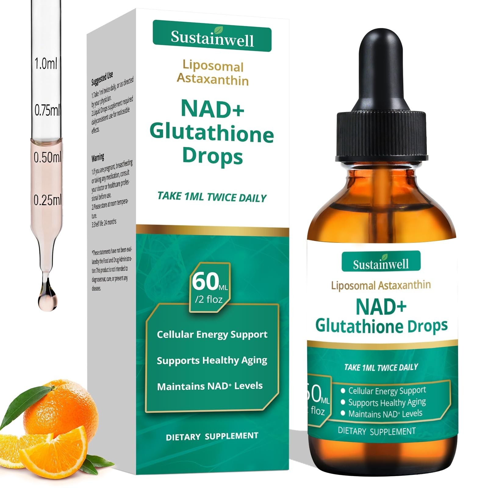 Liposomal NAD+ Glutathione Liquid Drops – Cellular Energy, Antioxidant Support,
