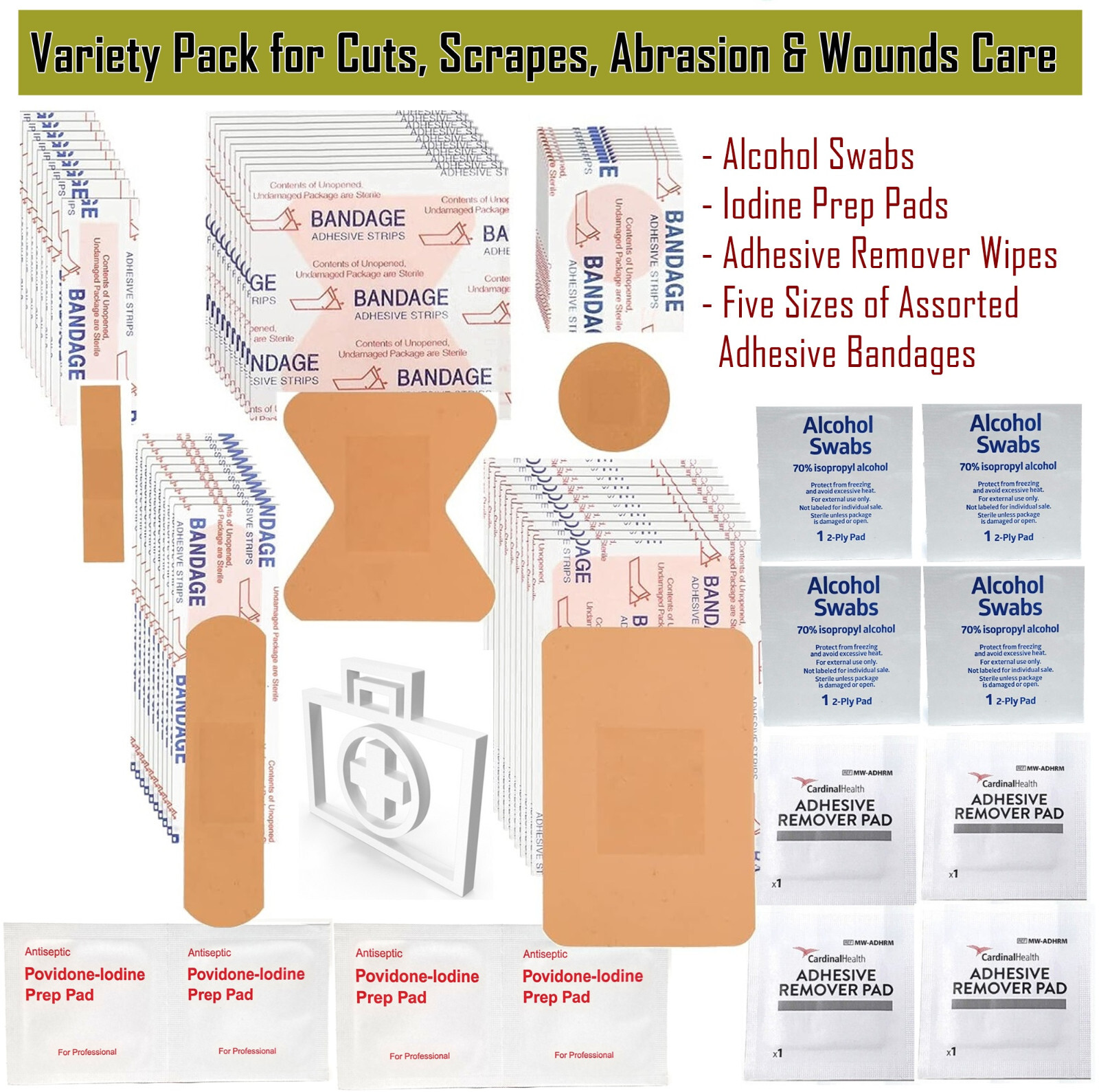 First Aid Adhesive Bandages Mini IFAK Kit Includes Swabs Wipes Pads – 65Pcs