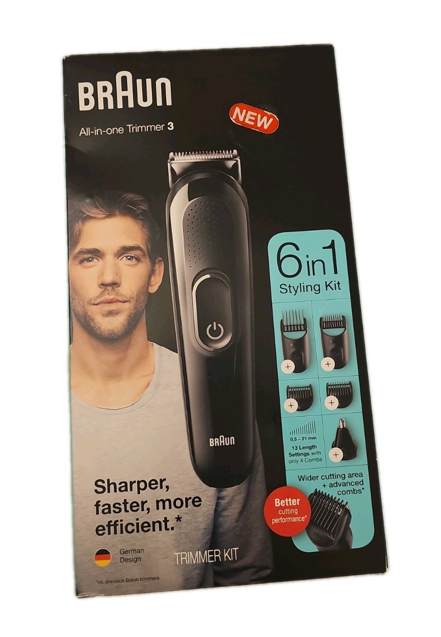 Braun Mens All-in-One Trimmer 3, 6-in-one Styling Kit New
