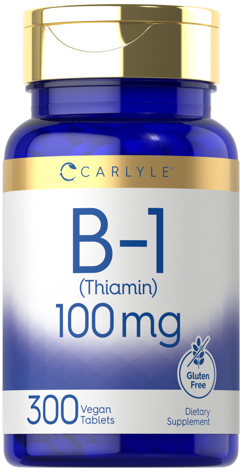 Vitamin B-1 Thiamin | 100mg | 300 Tablets | Non-GMO & Gluten Free | by Carlyle