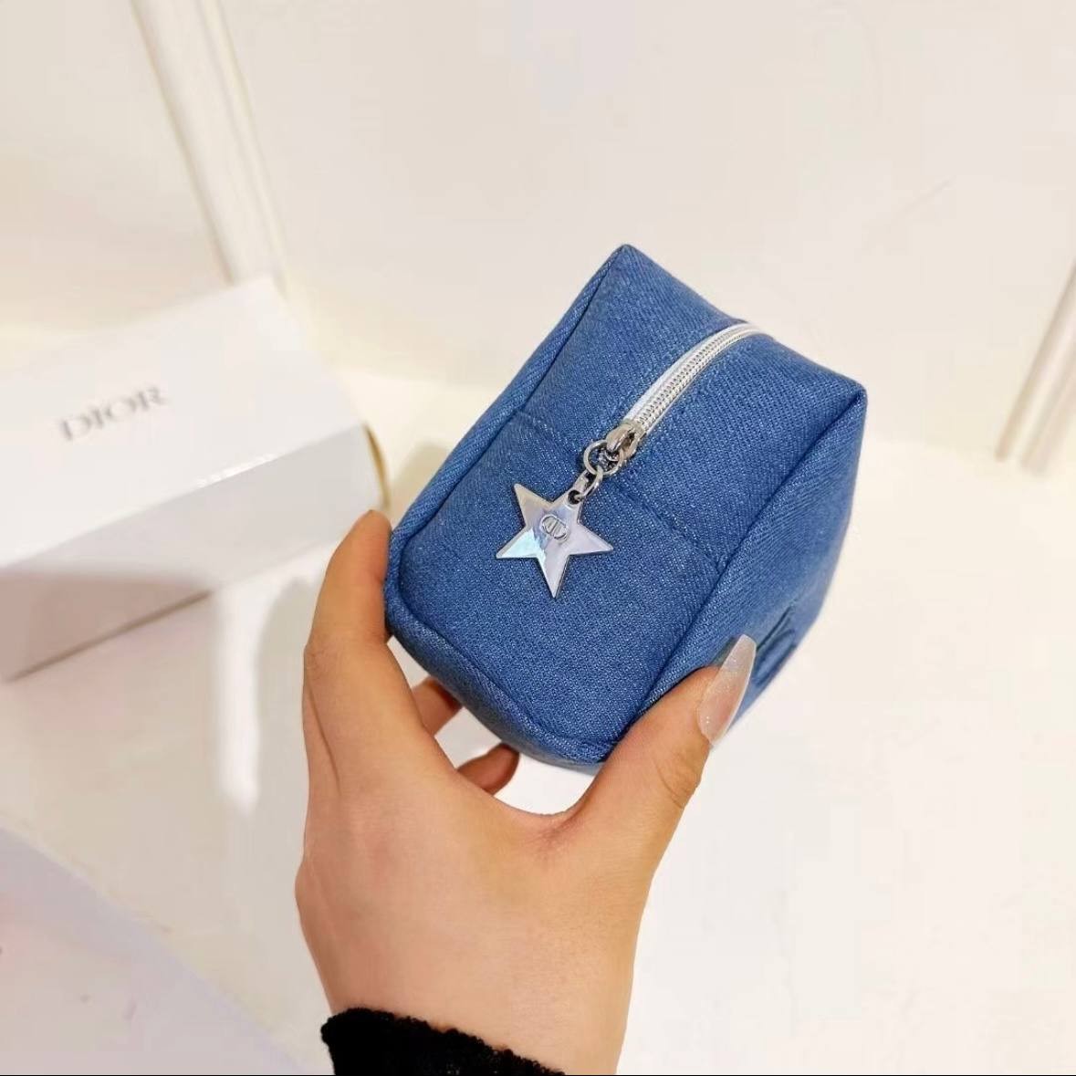 Blue Denim Cloud Cosmetic Pouch Soft Makeup Storage Travel Bag