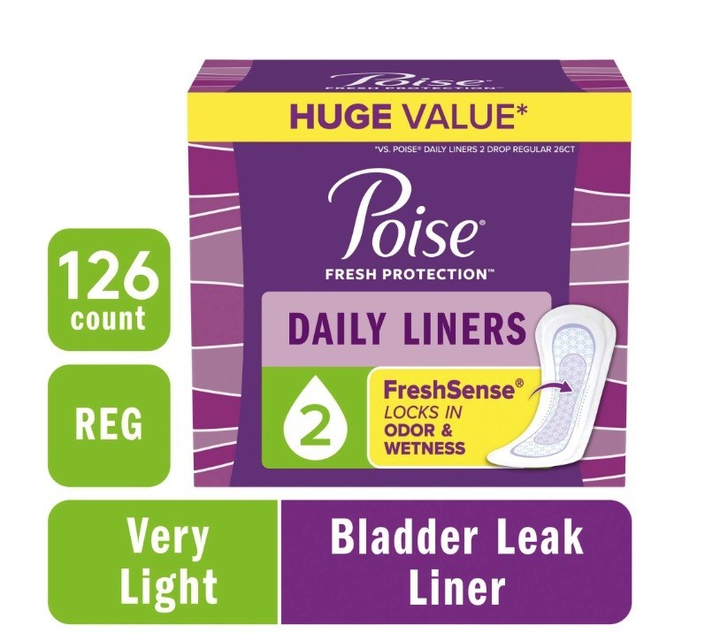Poise Daily Incontinence Liners, Size 2, Regular Length Very Light, 126 ct