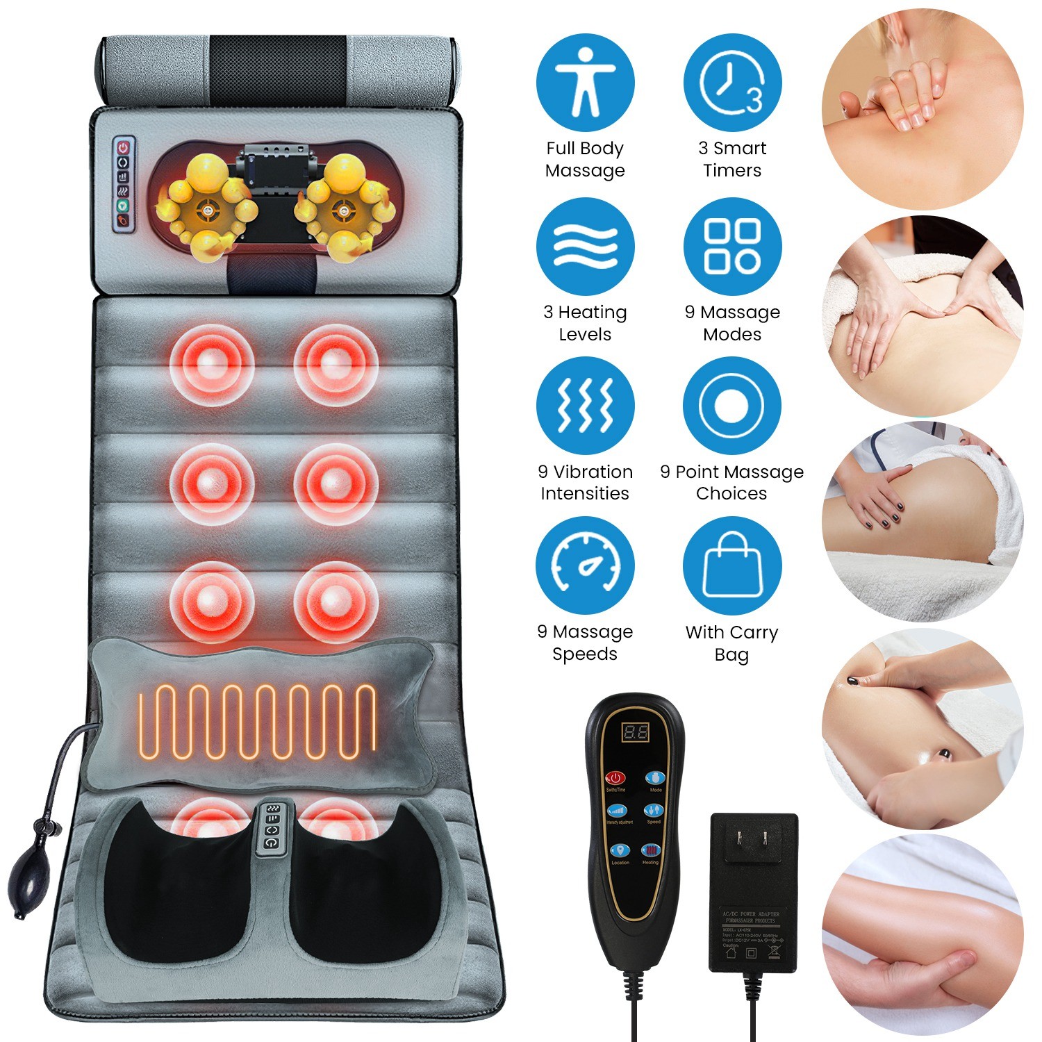 Back Massager with Heat Vibration Kneading Massage Chair Pad for Home Office