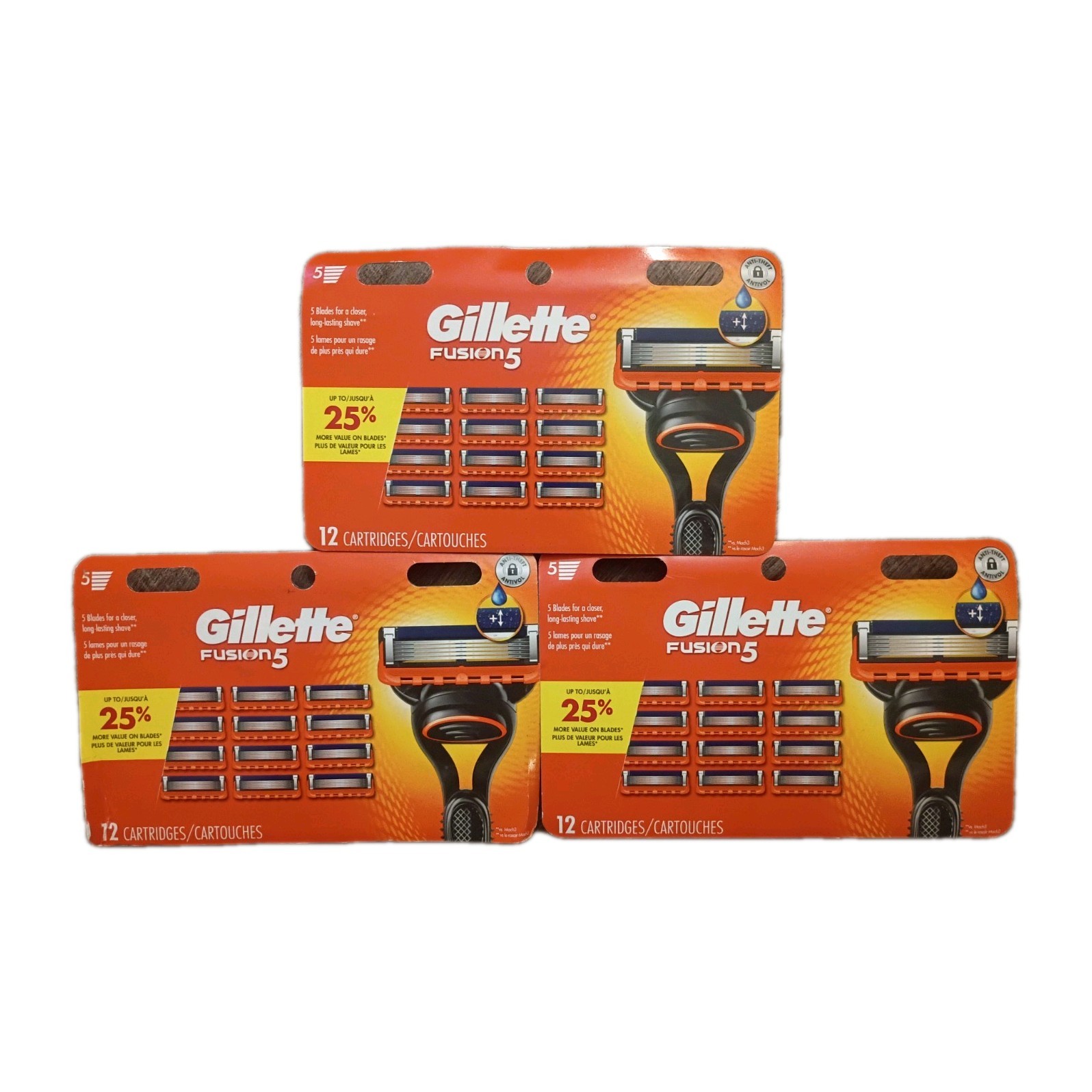 3x Gillette Fusion5 ProGlide Refill 12ct Packs (36 Blades) New Factory Sealed