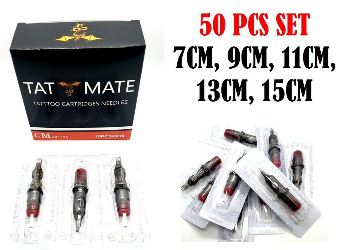50PCS Tatmate Disposable Tattoo Cartridge Needles Combo 7CM, 9CM, 11CM,13CM,15CM