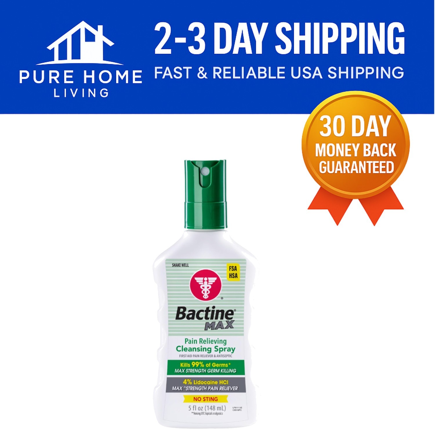 5oz Pain Relieving Antiseptic Spray with Lidocaine – No Sting, Germ Protection