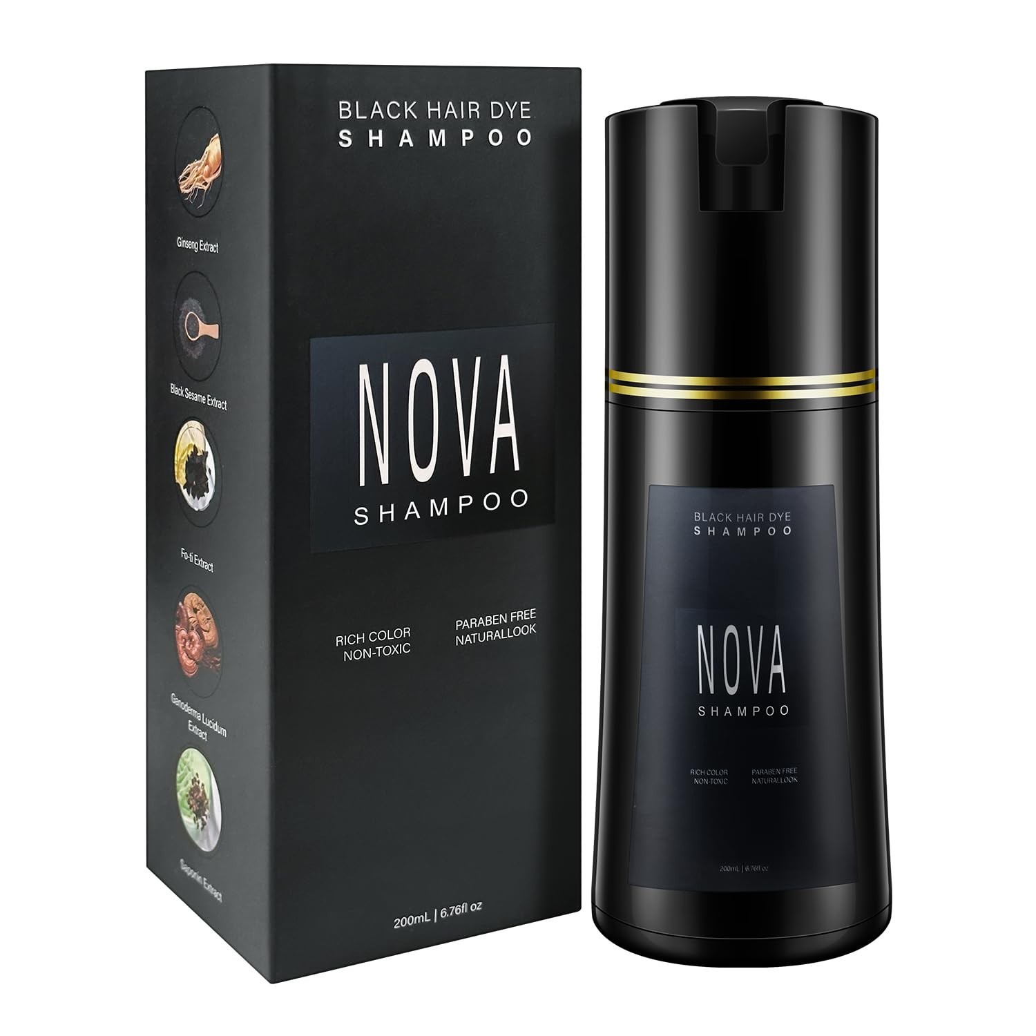 Nova Hair Instant Dye Shampoo,Natural 3-in-1 Instant Color Dye for Men & Women