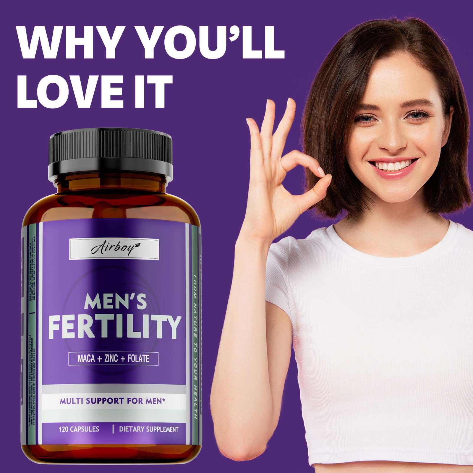 Men’s Fertility 240pcs – Optimizes Sperm Count and Motility, Enhances Brain