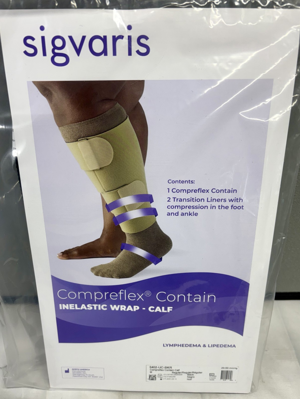 NEW Sigvaris Compreflex Contain – Inelastic Wrap – Calf Medium Black Regular
