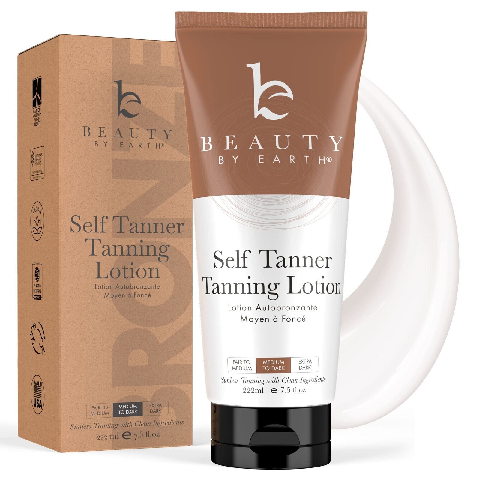 Beauty by Earth Self Tanner with Organic & Natural Ingredients, Tanning Lotion