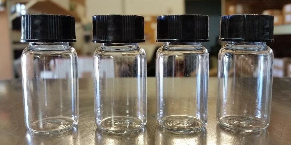 1/3 oz (10 ml) Cylinder Round Clear Glass Bottles w/Caps (12-25-50-100 count)