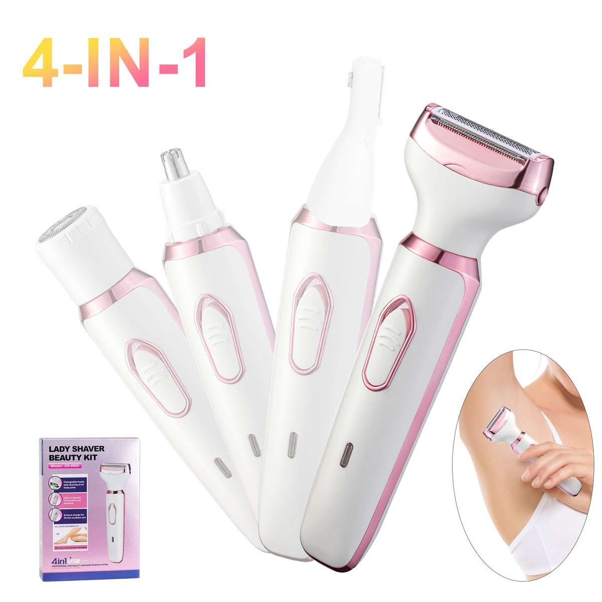 4 In 1 Women Electric Shaver Rechargeable Waterproof Razor Painless Epilator