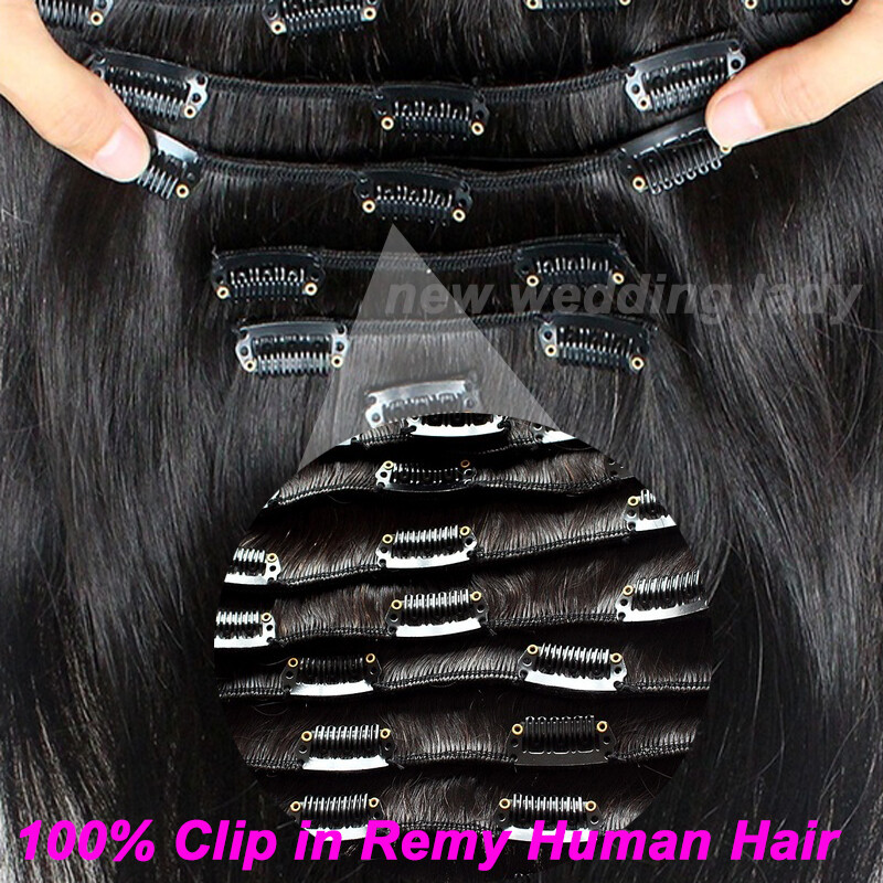 S-noilite Double Drawn 8pcs Clip in Remy 100% Human Hair Extensions Mix Color NH