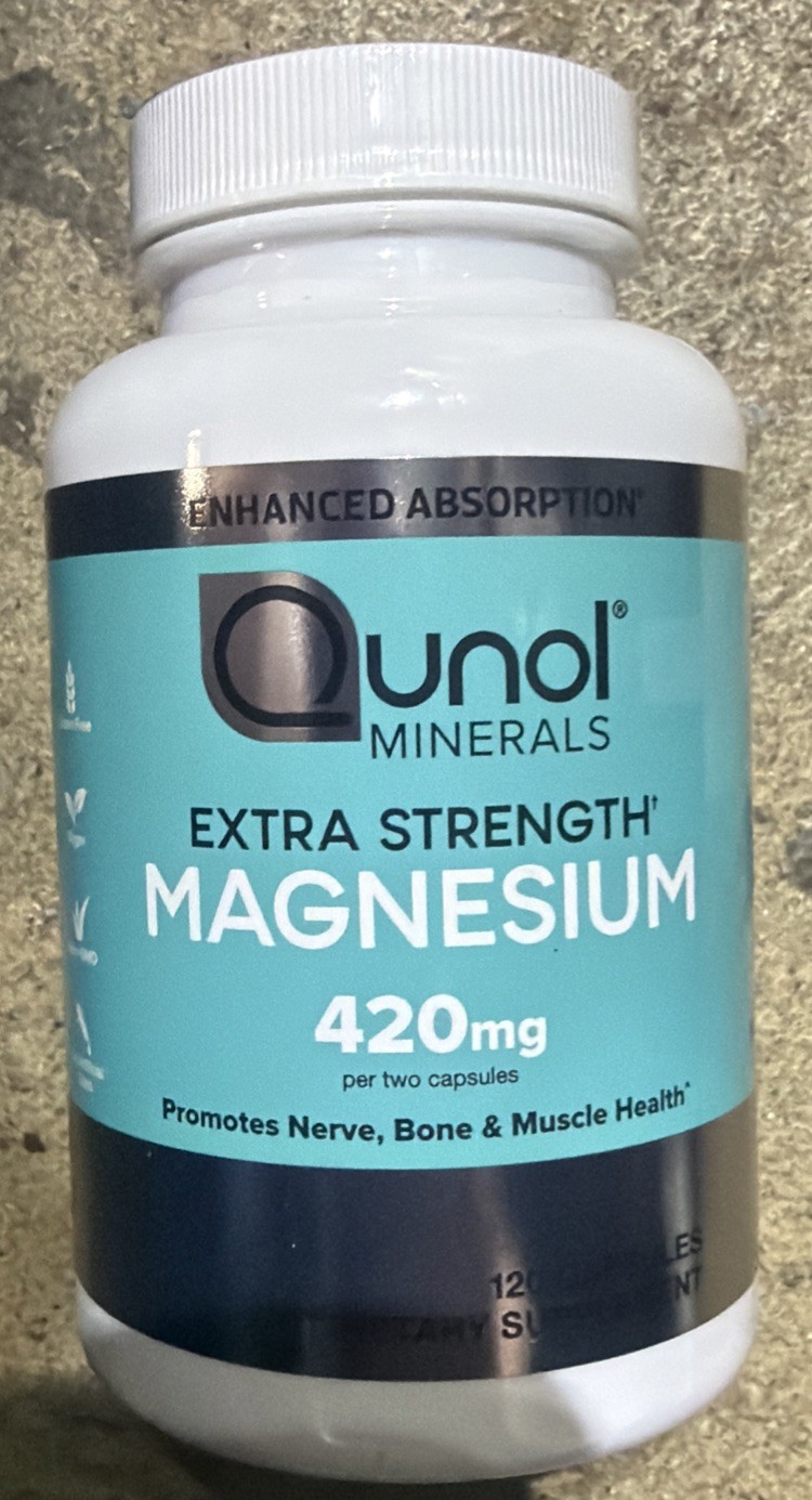 Qunol Minerals Extra Strength Magnesium, 420mg, 120 Capsules Exp 04/2027