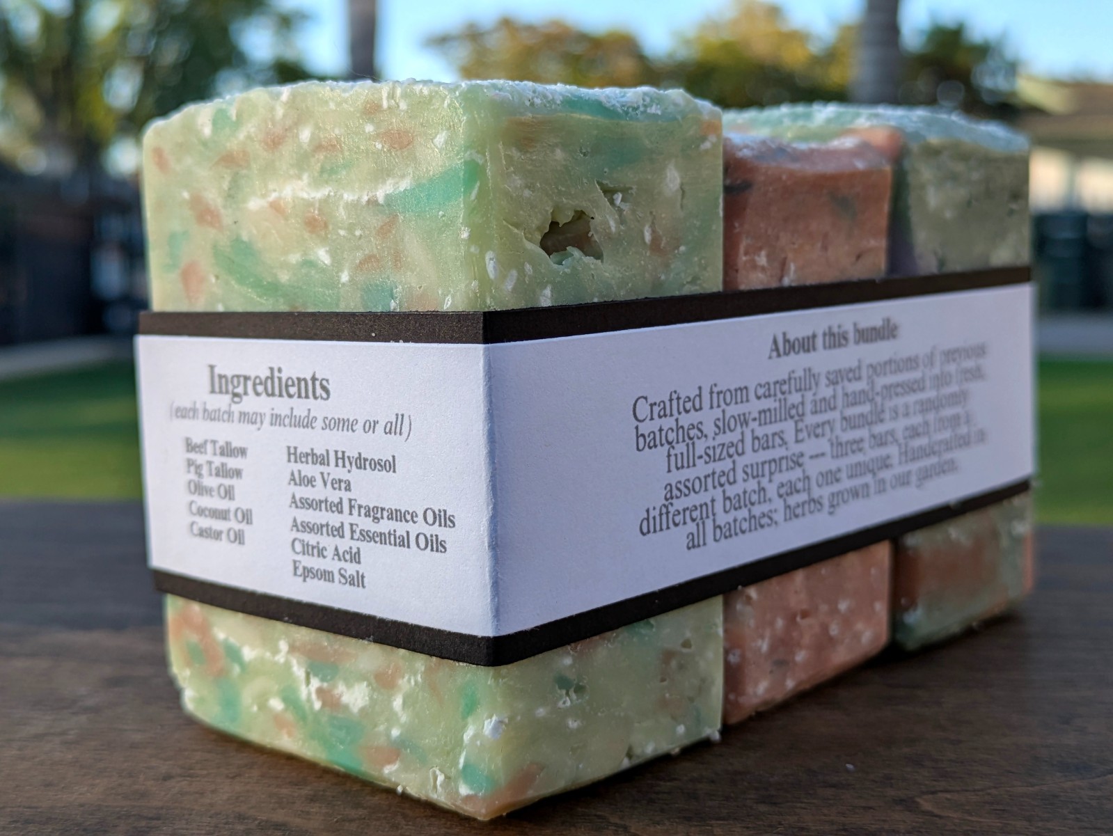 Handmade Soap 3-Bar Set Assorted Reclaimed Blend Surprise Tallow Bars 23 oz