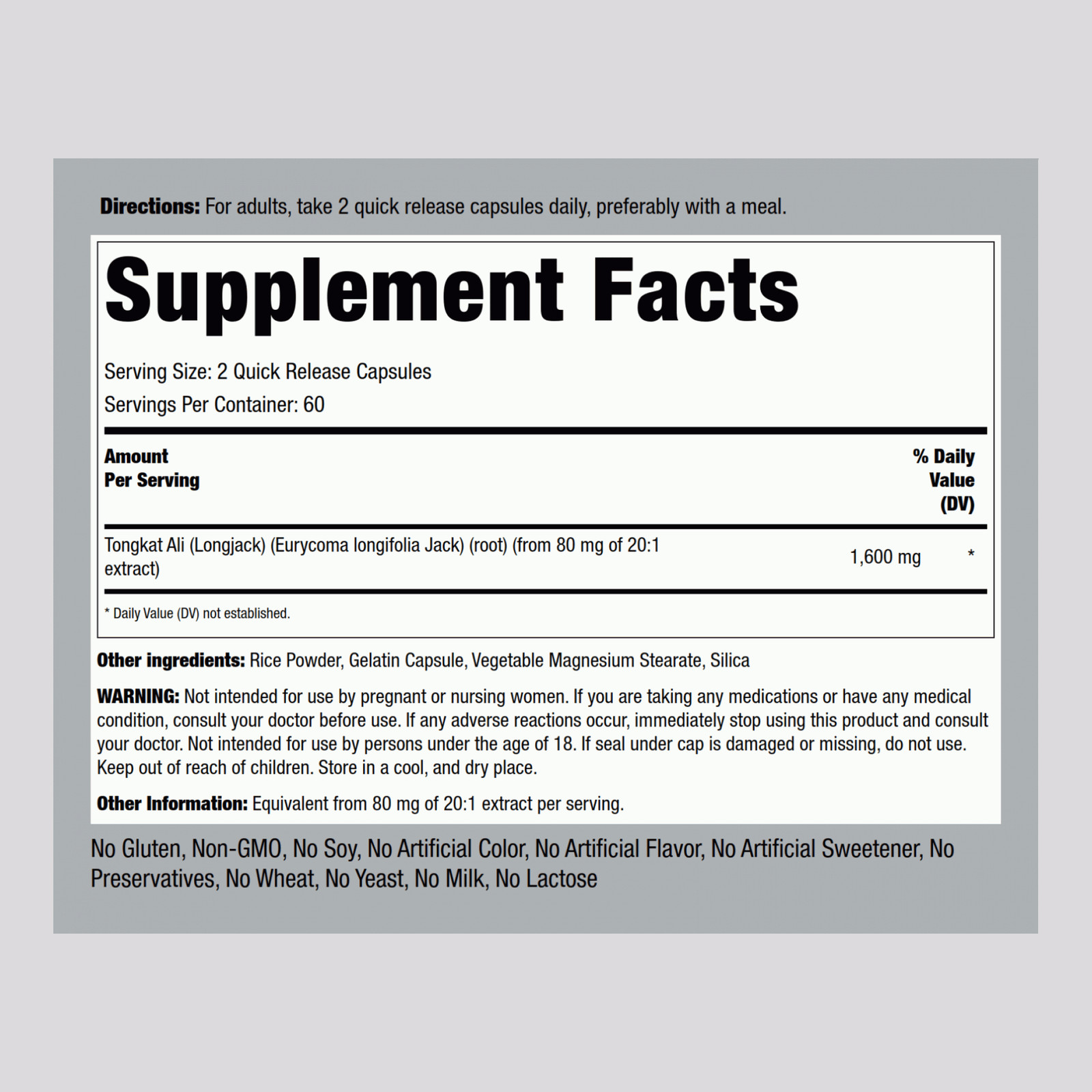Longjack Capsules | 1600mg | Herbal Supplement | by Piping Rock