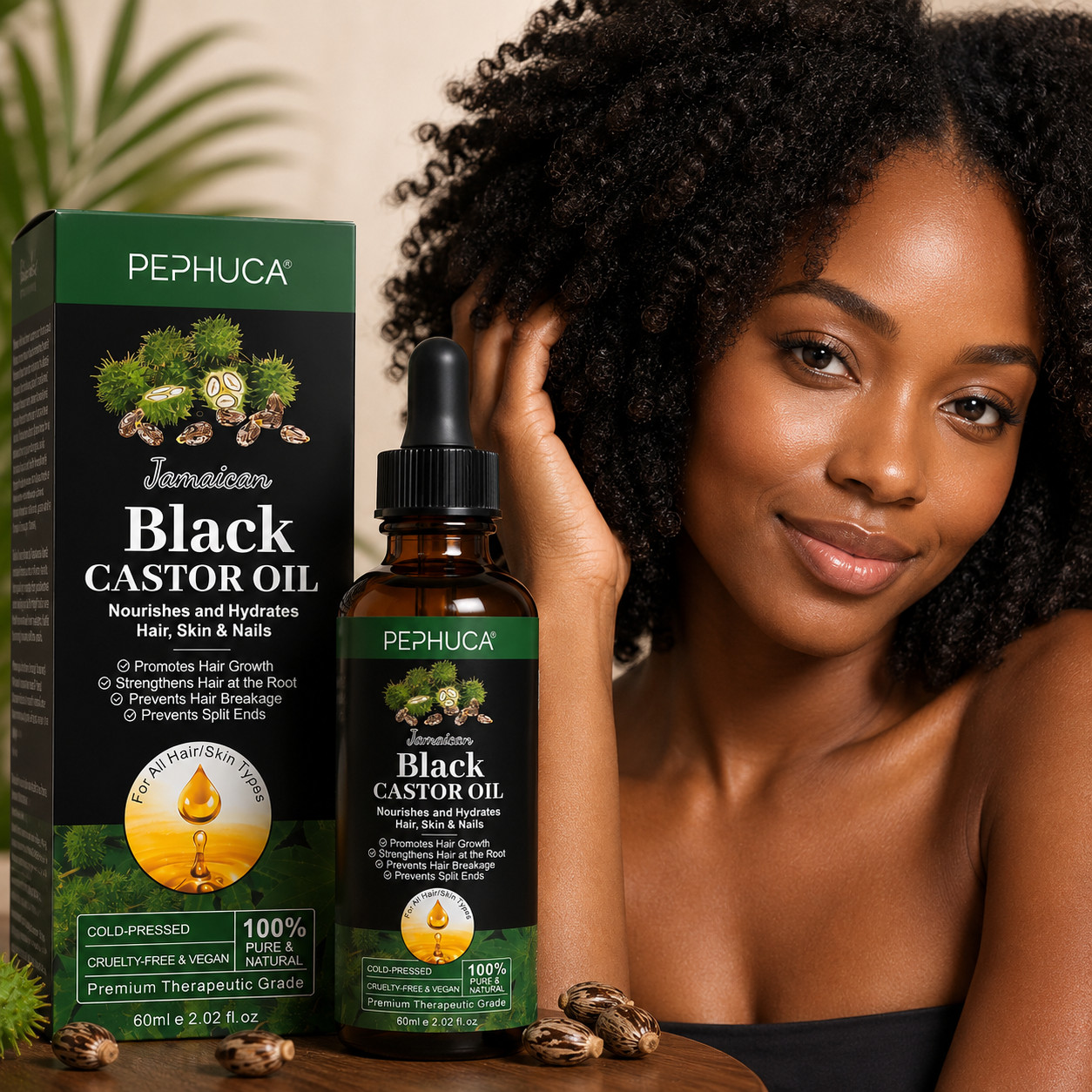 Pephuca Jamaican Black Castor Oil 2.02 oz Cold Pressed Hair Skin Nail Care