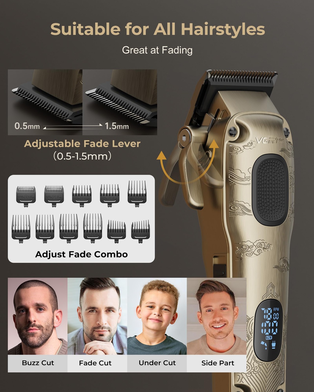 Vgrpro Hair Clippers for Men Professional, Cordless Hair Clippers for Hair Cu…