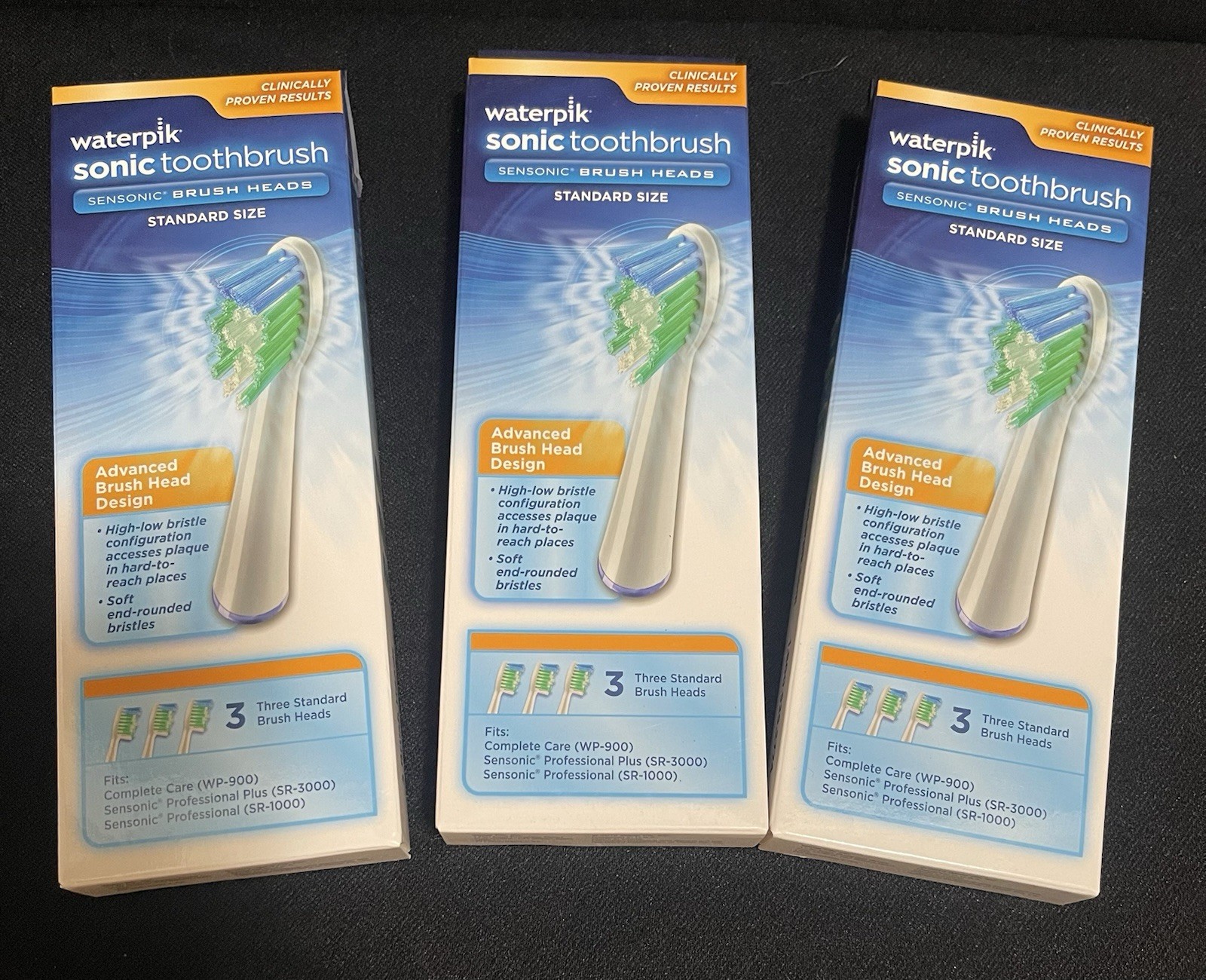 Waterpik Sensonic Toothbrush Standard Size 9 Brush Heads SRRB-3W 3 Boxes Of 3