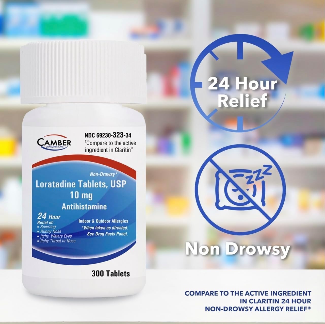 Loratadine 10mg Allergy Relief Tablets 24 Hour Non-Drowsy Antihistamine 100 Ct