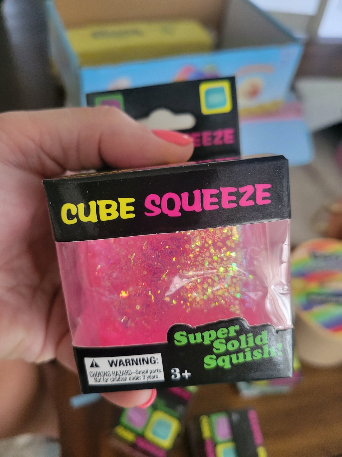 Cube Squeeze Super Solid Squish Gel Glitter Squeeze Cube Stress Reliever, P/P/O