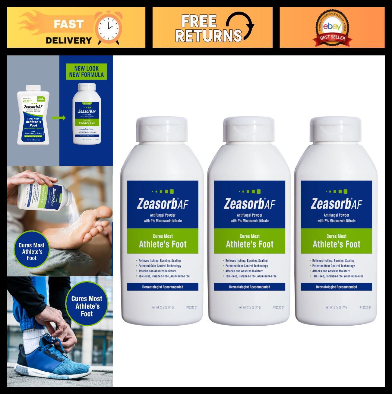 Super Absorbent Antifungal Powder – 2.5 oz (3 Pack) for Foot & Body Care