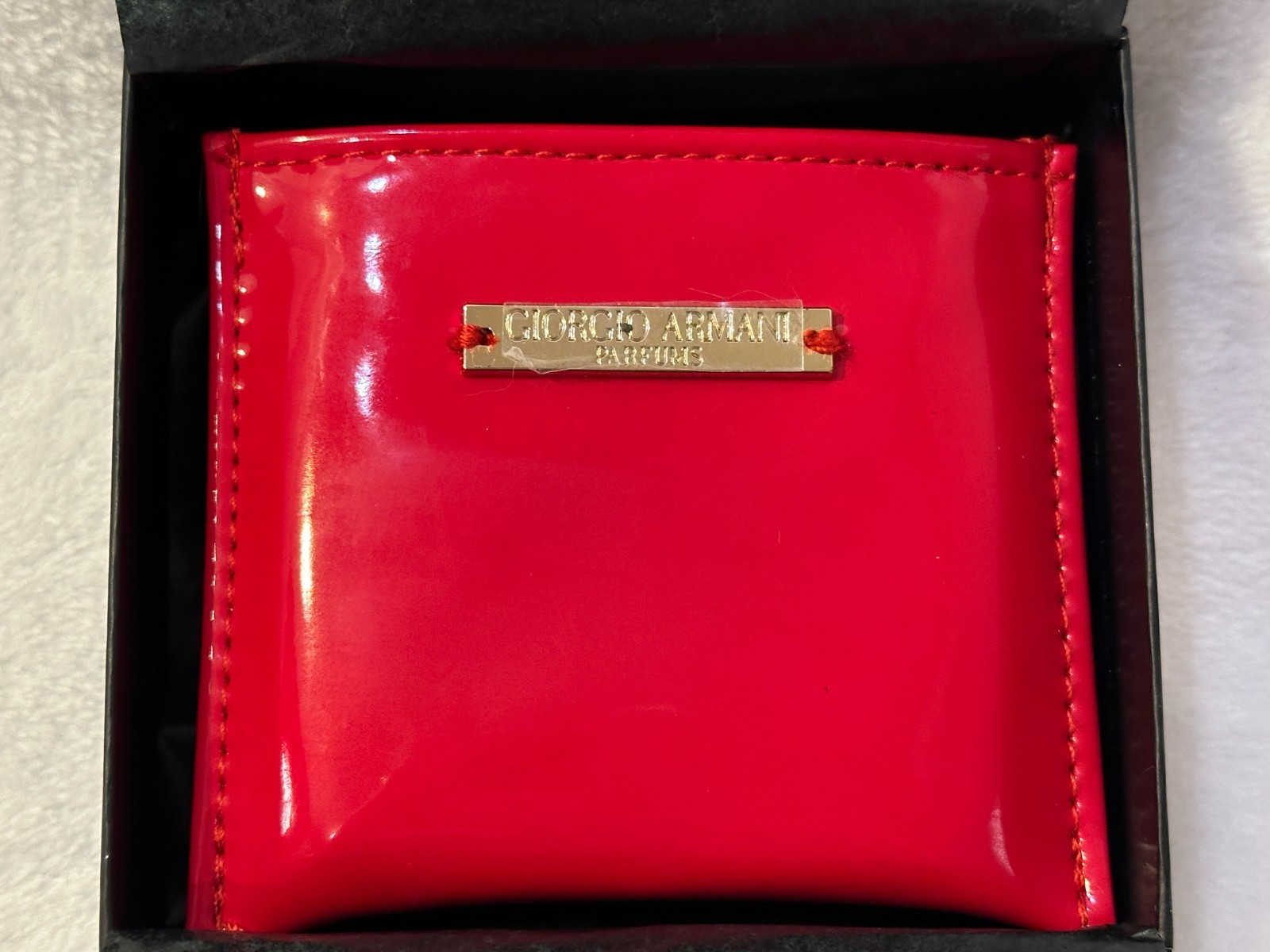 Giorgio Armani ~ Gold 2.75″ Purse Mirror – Red Leather Sleeve – RARE! – NIB!