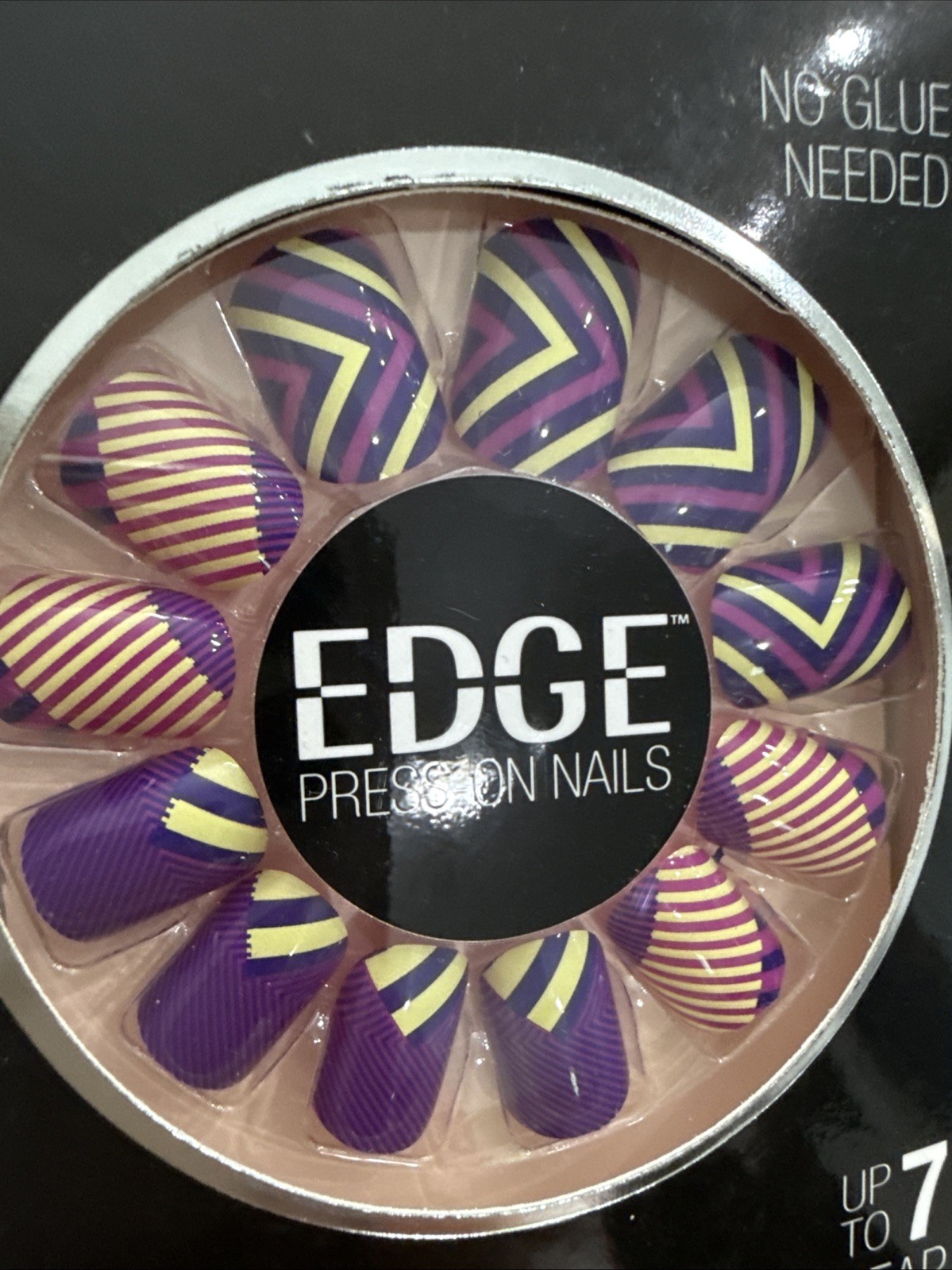 Purple/Pink /yellow Edge Press on Nails 24 Nails Short Round New! No Glue Needed